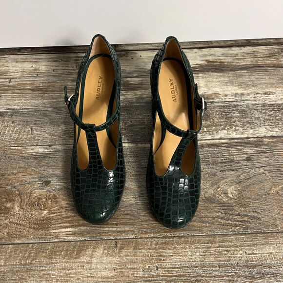 Audley Embossed Leather Green High Heels Pumps 40 US 9.5 Adjustable - Picture 4 of 9